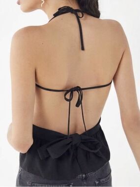 The East Order Black Backless Halter Peplum Crop Coquette Dark Feminine XS
